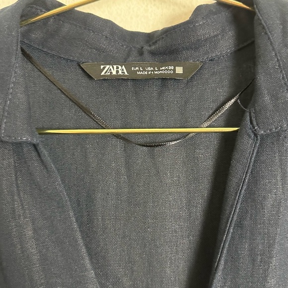 Zara Navy Linen Jumpsuit Size L * no belt - Picture 3 of 6